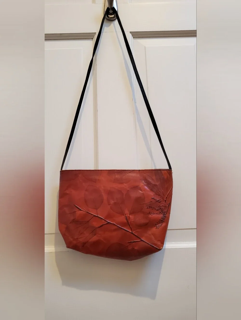 C.L. Whiting Leaf Leather Artisan Collection Red Leather Crossbody Bag